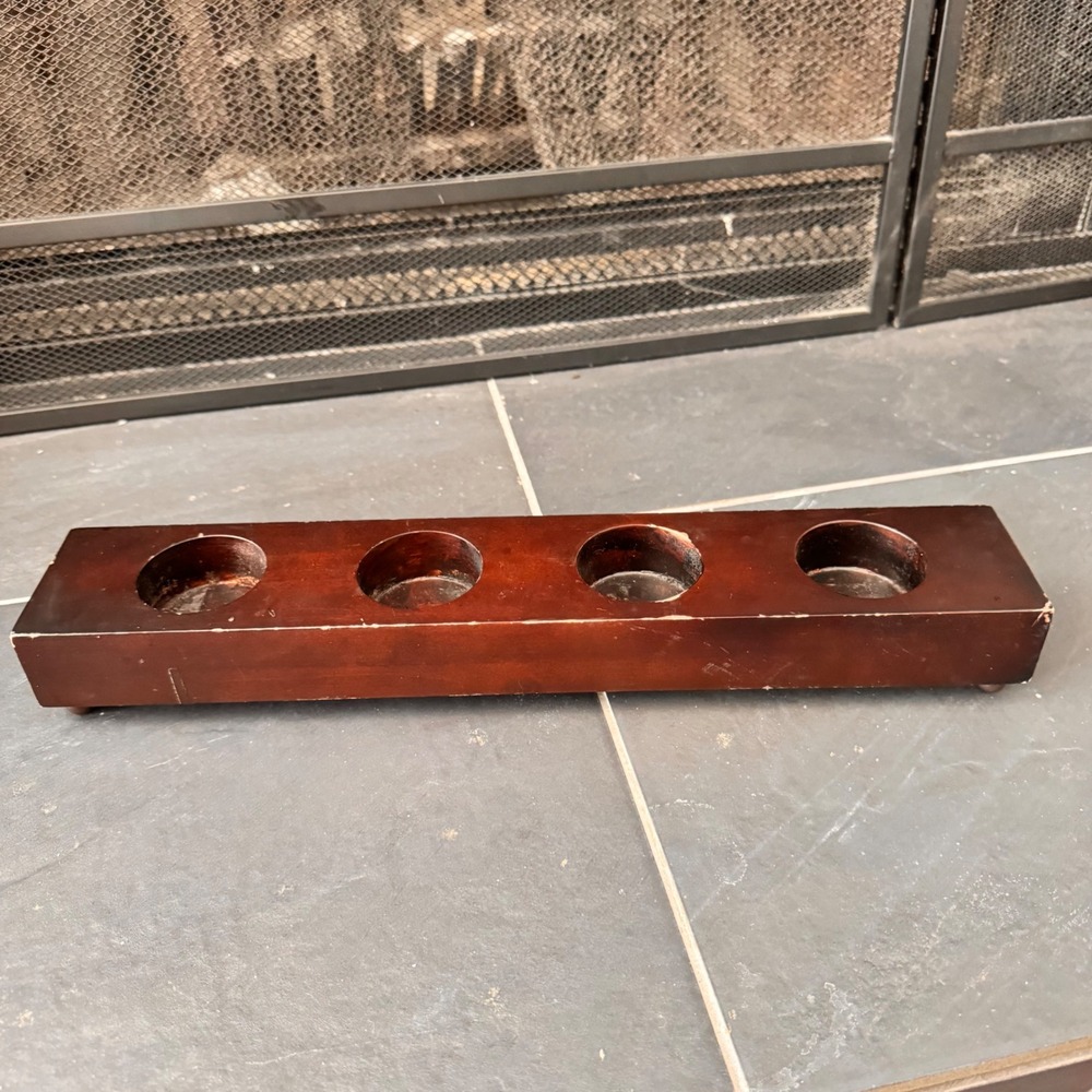 Nordstrom‎ At Home Coffee Bean Brown Wood Four Votive Candle Holder Home Decor